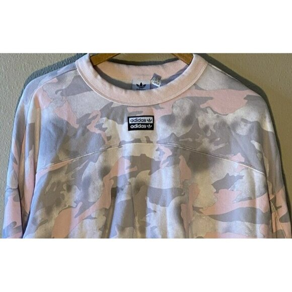 COPY - Adidas Originals Camo Cropped Sweater Top Large White Pink Grey Long Sle… - Picture 2 of 8